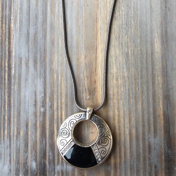 Brighton Large Scrolled Reversible Snake Chain Pendant Silver Black & Gold - Picture 1 of 14